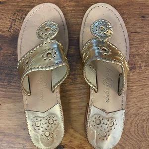 Jack Rogers signature “Jacks Flat Sandal”, size 7, platinum goldish color